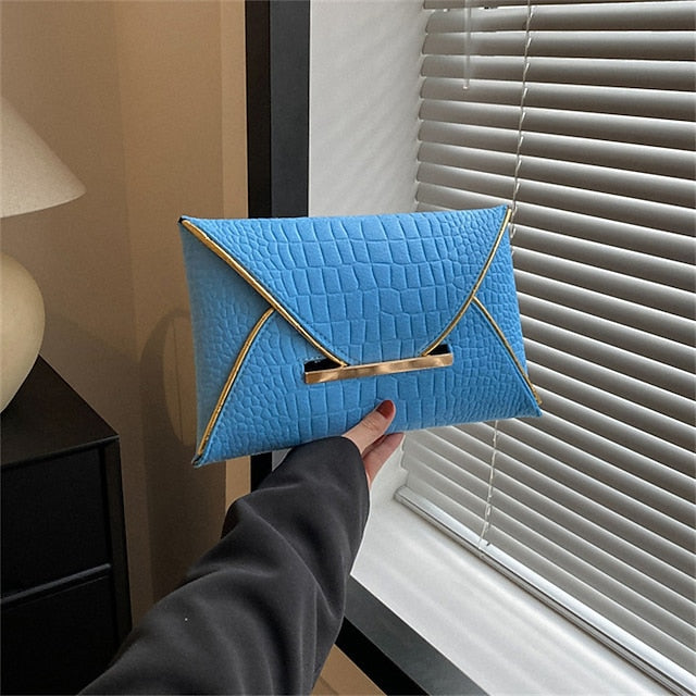 Metal Yellow Envelope Handle Women’s Clutch with Croc-Embossed