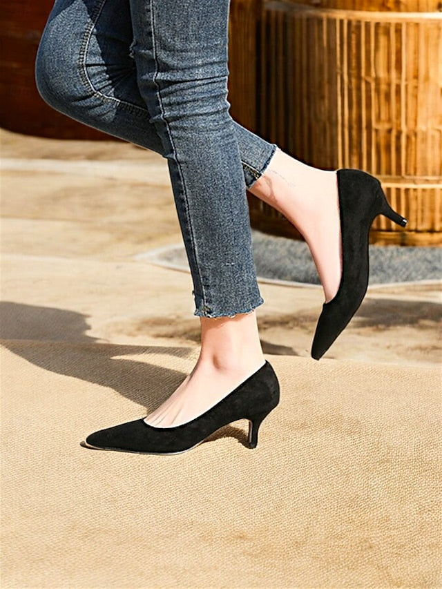 Women's Kitten with Emerald Pumps Suede Green Pointed-Toe