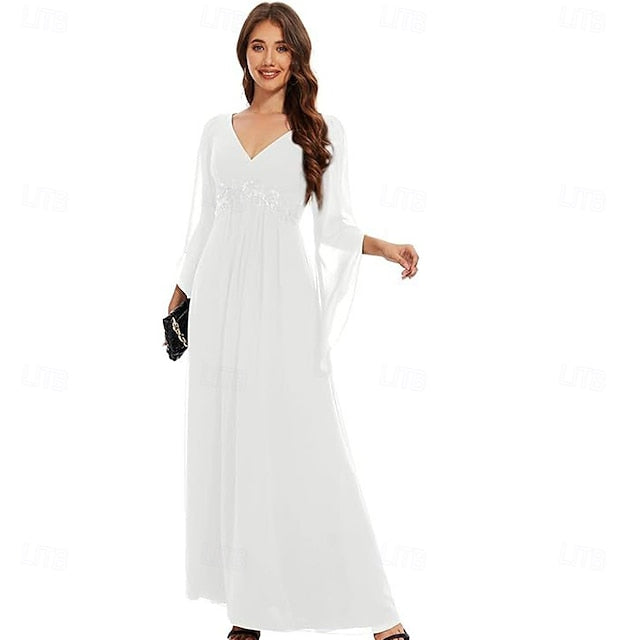 Neck Simple Mother V A-Line Elegant Bride the of Floor Dress