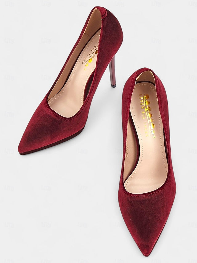 with Pumps Velvet Stiletto Burgundy Women's Heel and