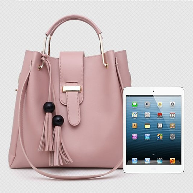 Leather Women's Set Tote 3-Piece Pink Faux - Handbag