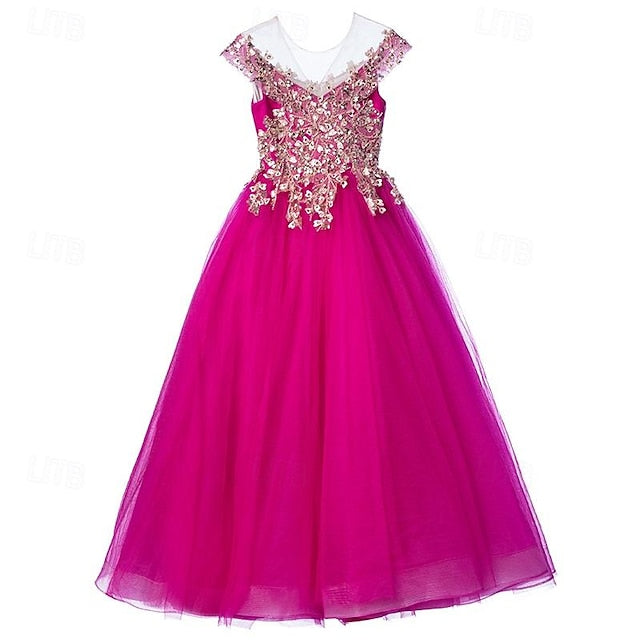 Kids Girls' Sleeve Color Solid Dress Party Short
