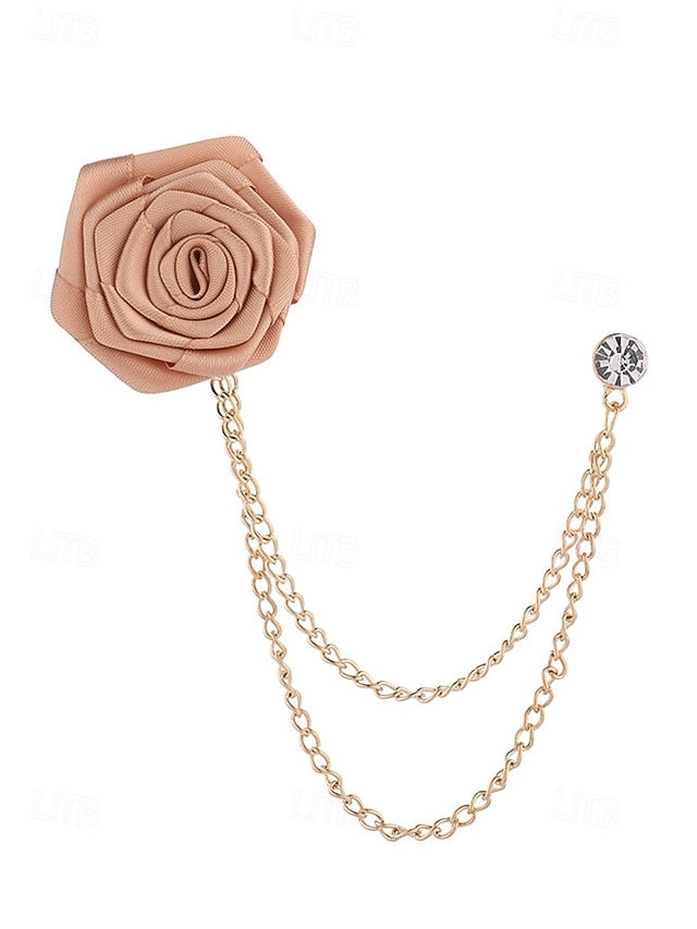 Chain – Lapel Red Men's Rose Pin with Gold Elegant