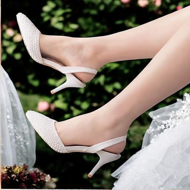 with Pearl Women's Slingback Embellishments White – Heels
