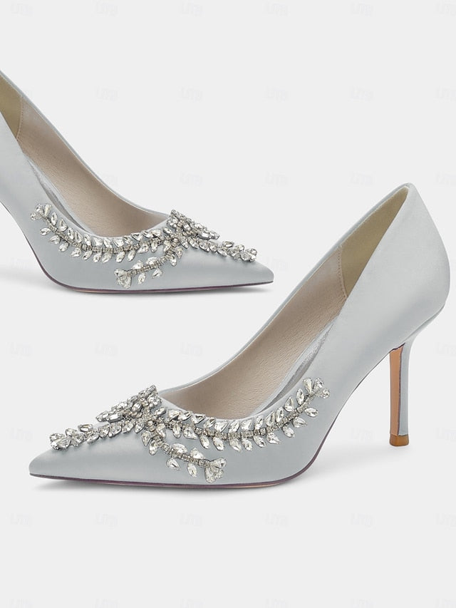 Rhinestone-Embellished Women's Satin – Stiletto Heels