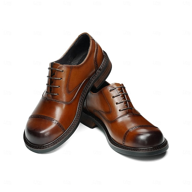 Shoes- Dress Leather Oxford Cap First Men's Toe Genuine