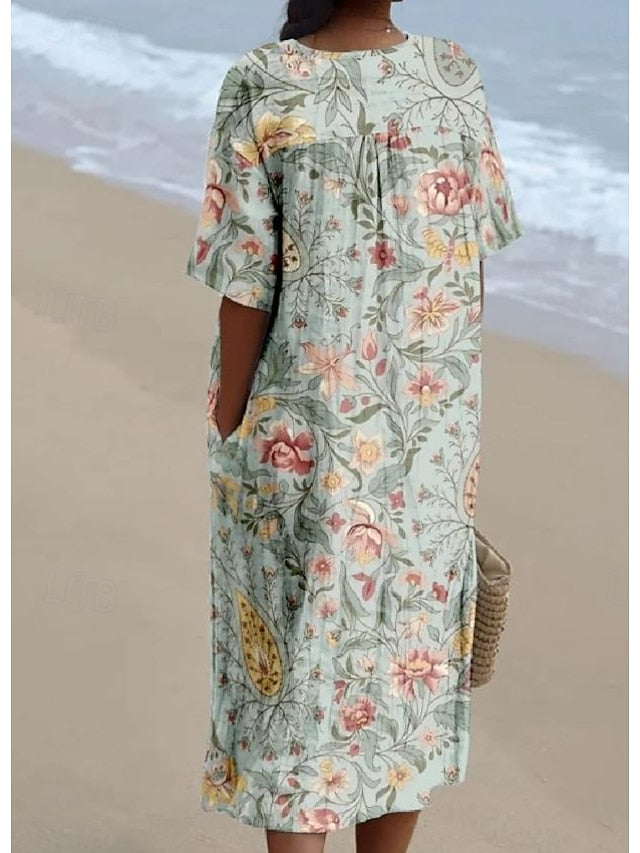 Women's Midi Dress Sundress A Line Dress Linen Vacation