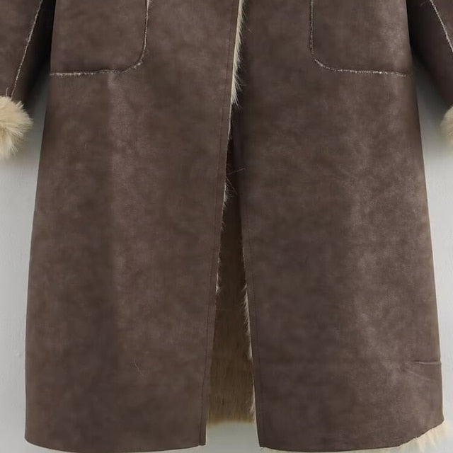 Warm Faux Fur Buttons Women's Comfortable Coat Pocket