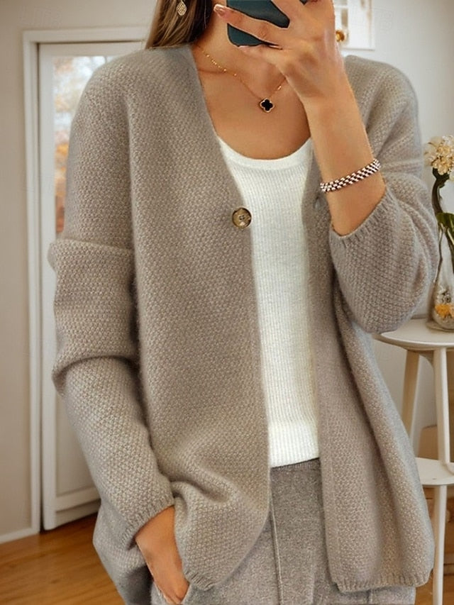 Women's Sweater Cardigan Sweater Jacket V Neck Knit Button