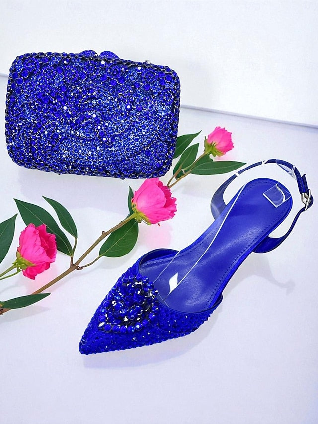 Rhinestone Set Shoes Green Bag - Clutch Heel Women's and