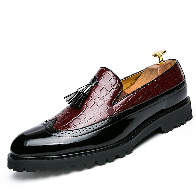 and Pattern Men's Black Loafers - Crocodile Red Stylish