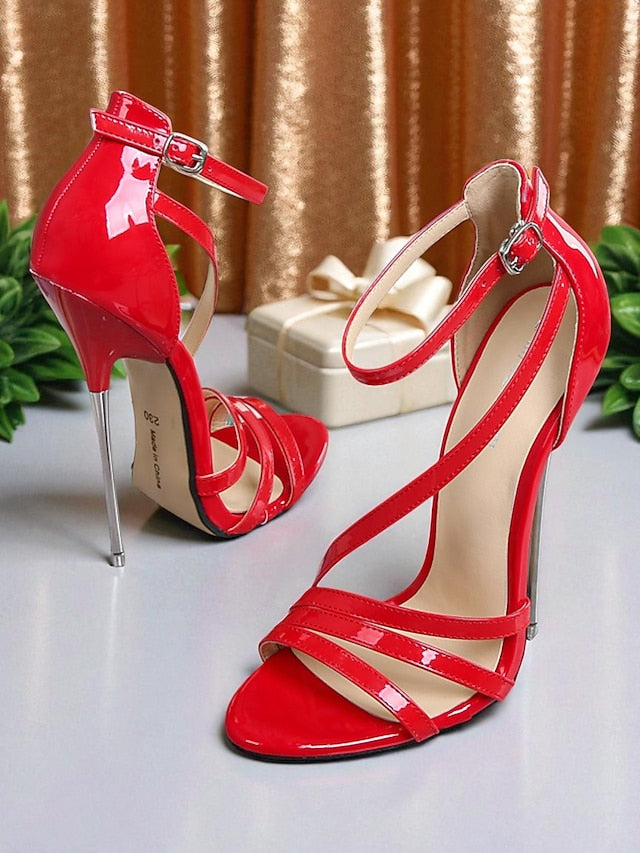 - Sandals Women's Red PU Stiletto High Strappy Heels Patent