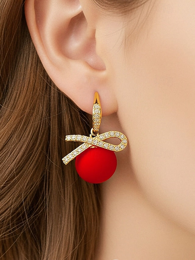 Christmas Rhinestone Pearl Bow Earrings and with Women's