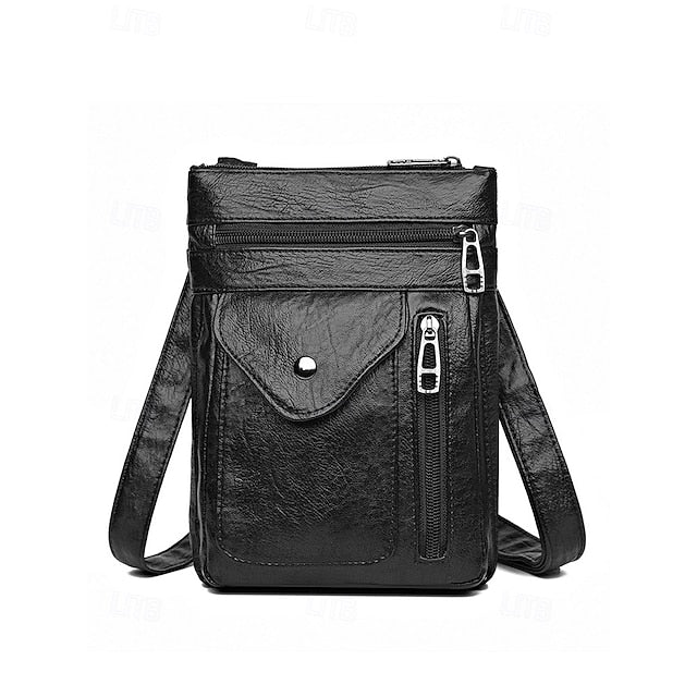 Leder Vintage Multi-Pocket Crossbody Damen Faux - Tasche