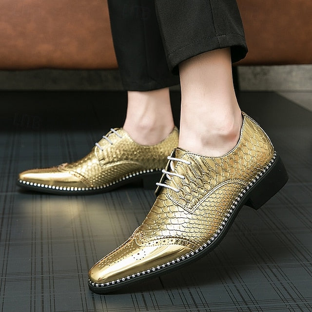 Men's Shiny Shoes Metallic – Oxford Faux Gold Dress