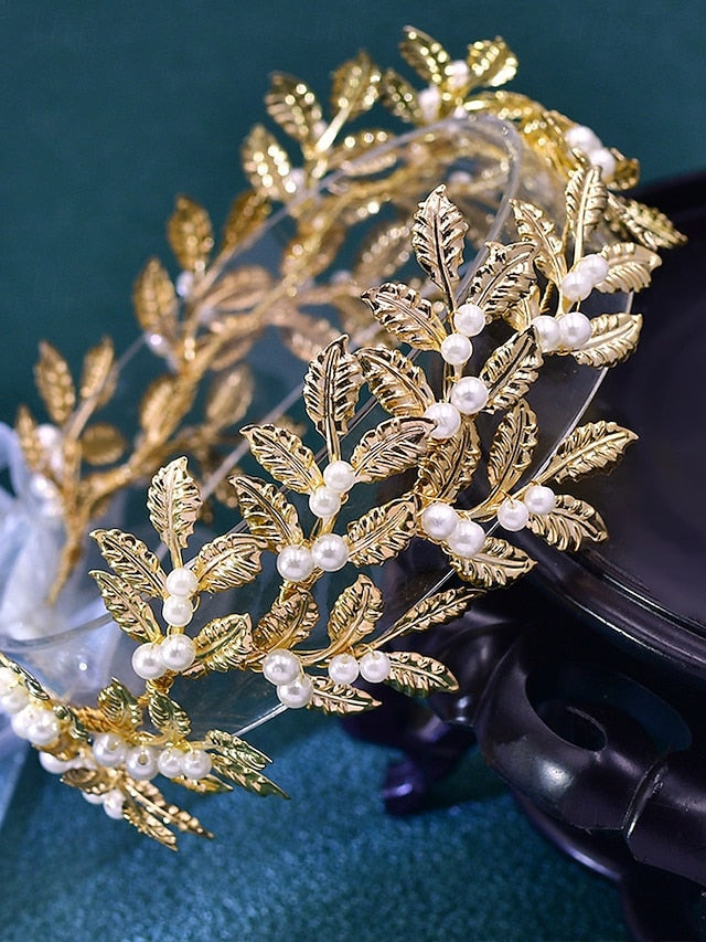 Accents Elegant Leaf with Pearl Bridal Gold Belt –