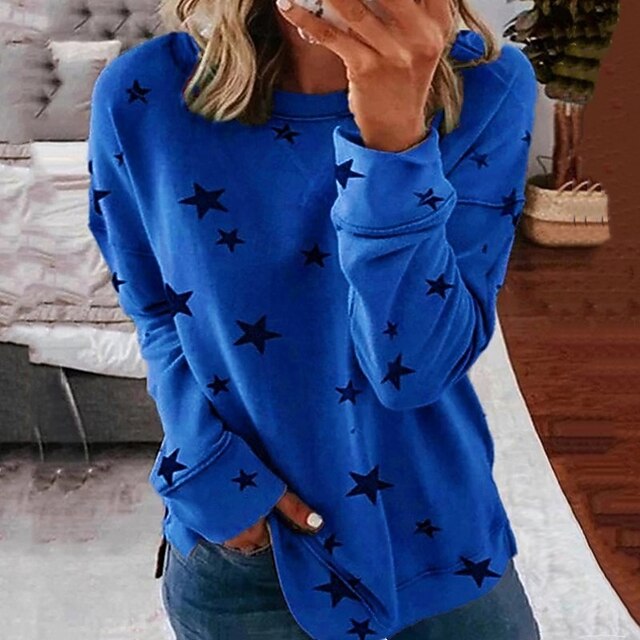 Women's T Shirt Star Fashion Long Sleeve Round Neck Regular