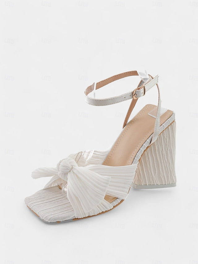 Block Knot Textured Sandals Detail and Rose Gold Heel with