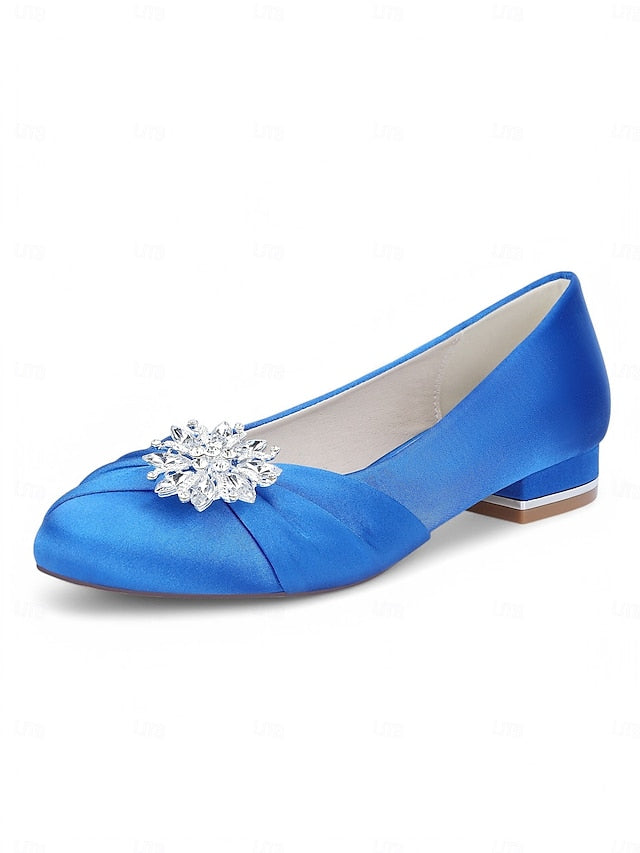 Elegant Crystal Flats White Satin – Wedding Women's
