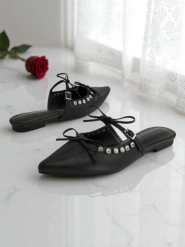 with Rhinestone Black Toe Pointed Women's Flats