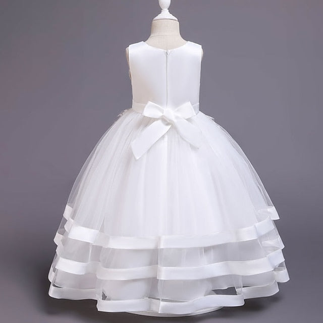 Wedding Girls' Colored Solid Sleeveless Party Kids Dress