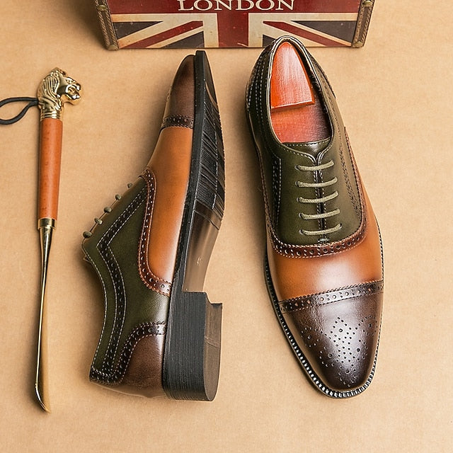 Brown Men's Oxford – Shoes Faux Wingtip and Leather Black