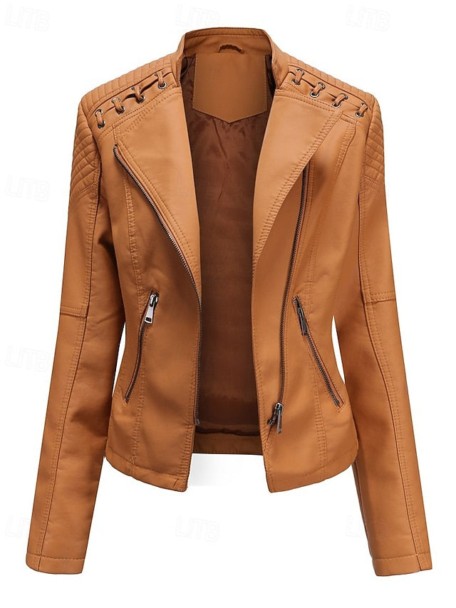 Pocket Leather Comfortable Jacket Zipper Faux Women's