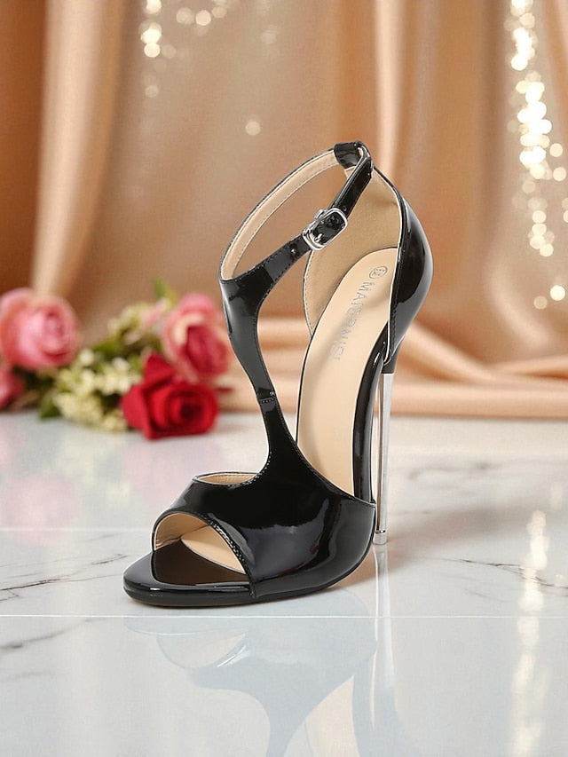 Stiletto Red Leather Strappy - Open Patent Heels Women's