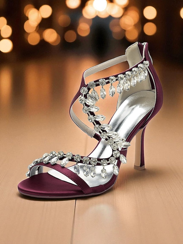 High Women's with Strappy Sandals Rhinestone White Heel