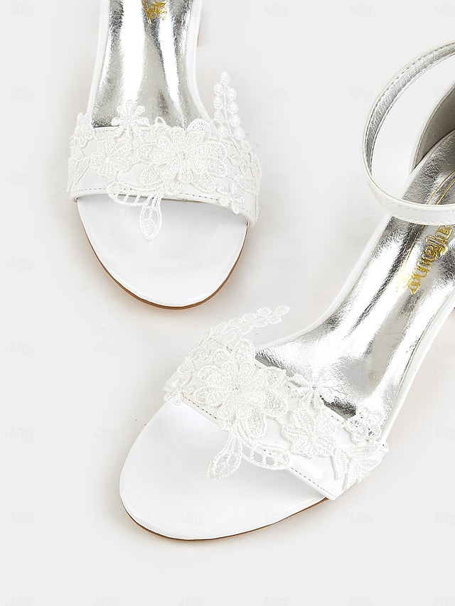 Bridal Women for with Strap Heels - White Lace Ankle Open-Toe