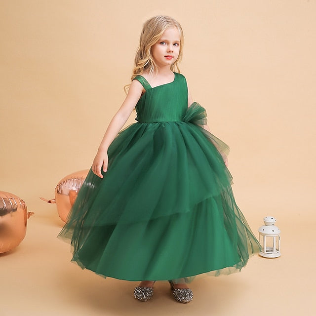 Sleeveless Formal Party Solid Girls' Kids Dress Color