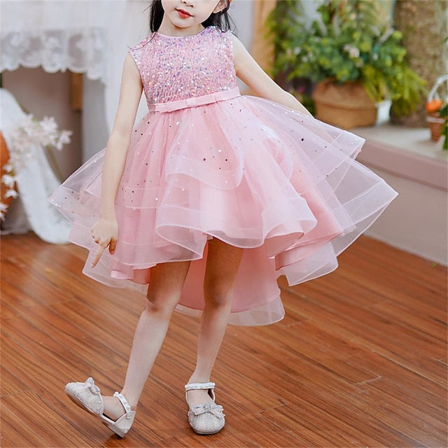 Kids Solid Party Girls' Color Sleeveless Dress