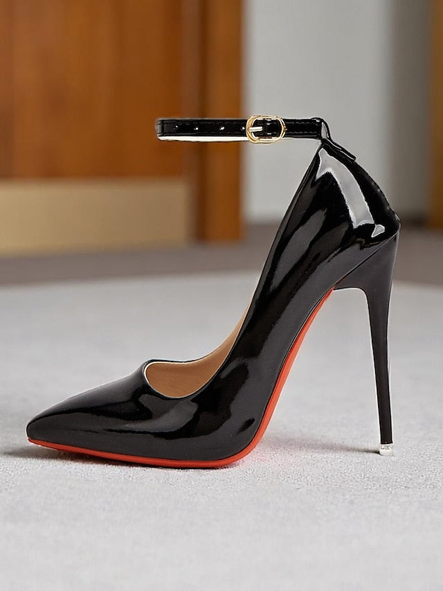 Stiletto Ankle Heels with Leather Women's Patent Black
