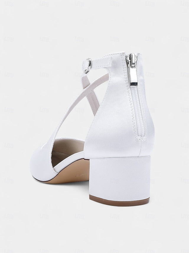 Block Ivory Pointed Heels Women's Toe - Elegant Satin