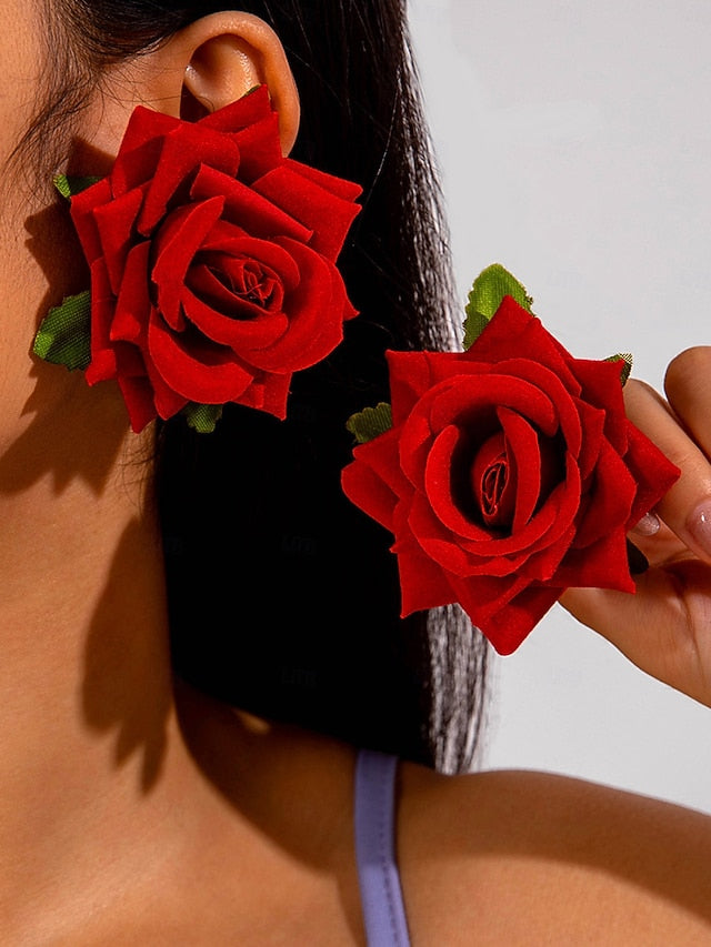 Floral Women's Statement Oversized Drop Flower Earrings -