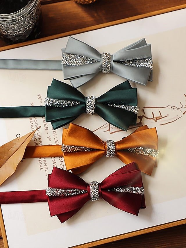 with Crystal Embellishment Bow Burgundy Tie – Satin Elegant