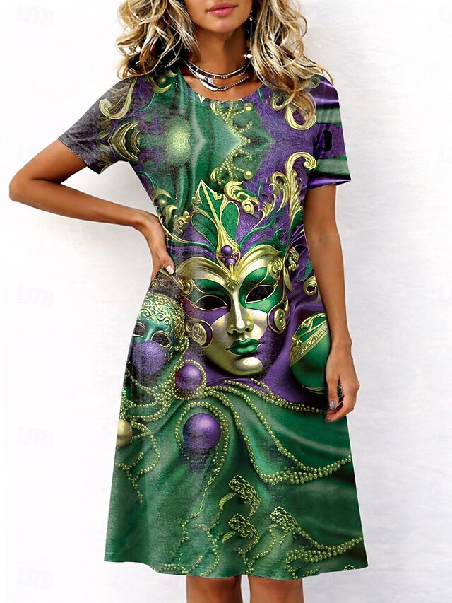 Carnival Mardi Gras Women's Midi Dress T Shirt Dress Tee