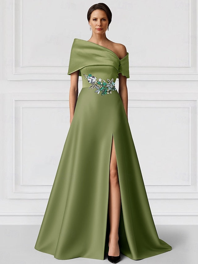 Floor Wedding Length Formal Elegant A-Line Dress Gown Evening