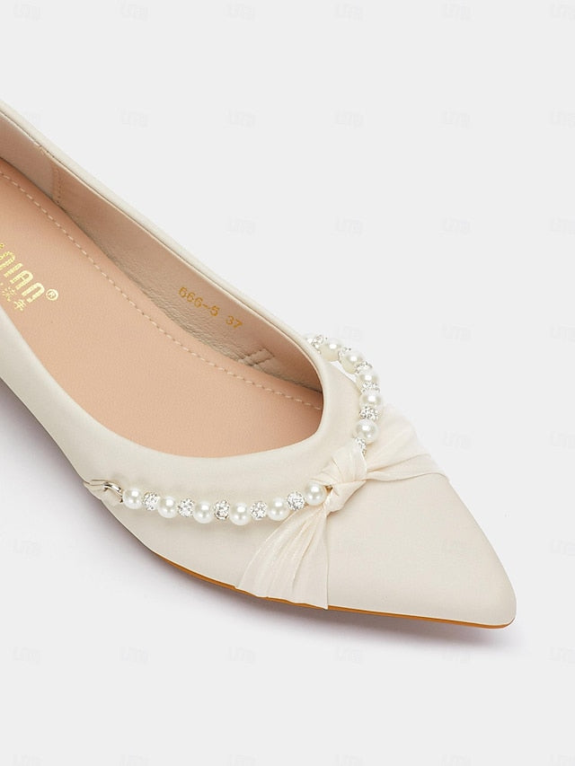 Heel Low Elegant Pointed Flats Embellished Pearl - Women's