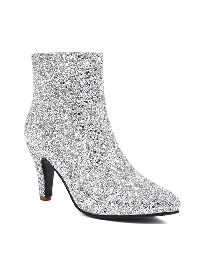 Red – High Women's Boots Heel Ankle Sparkly Glitter
