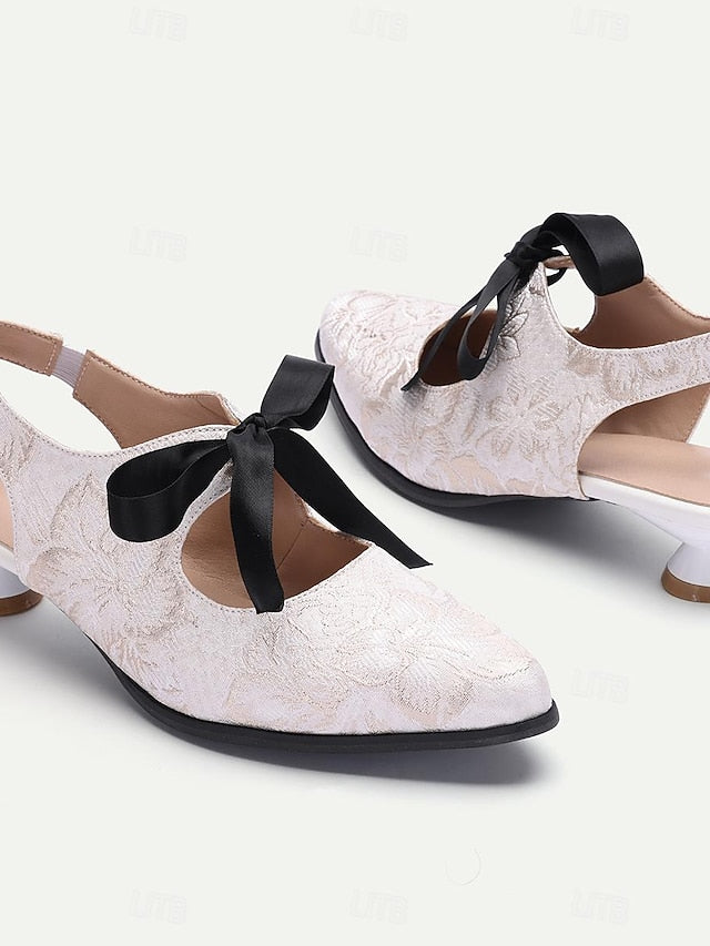 Lace - Heels with Elegant Vintage Bow Women's Slingback