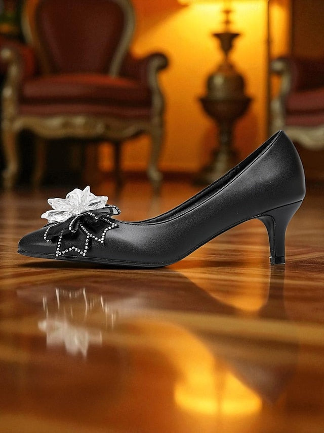 White Shoes Low Women's Wedding with Crystal Bow Heel