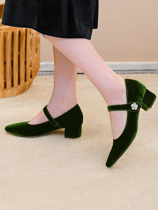 - Velvet Toe Square Green Jane Mary Pumps Block Women's