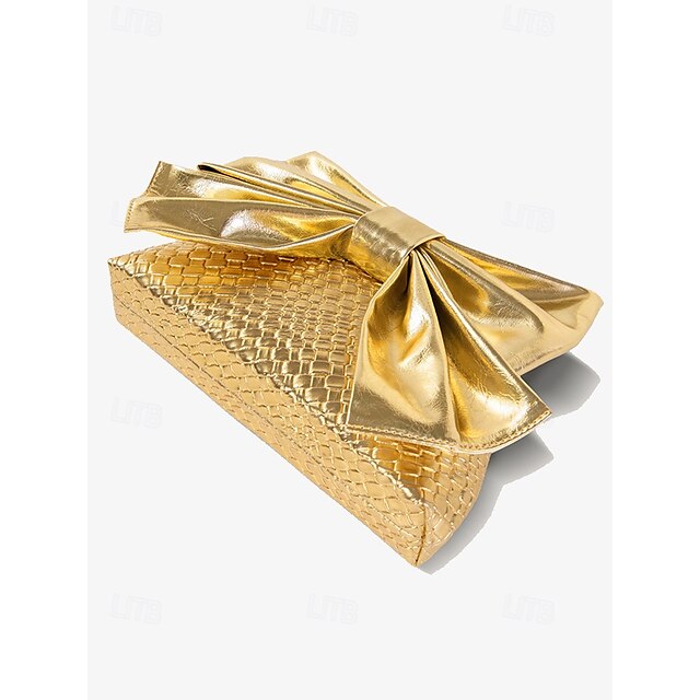 Oversize Kunstleder Tasche Damen Clutch Schleife mit Gold