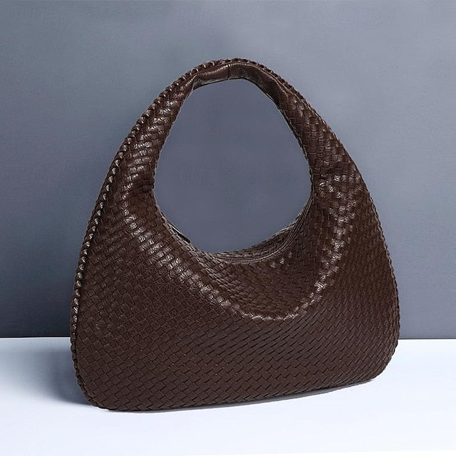 Woven Bag Faux – Burgundy Leather Hobo Women's Chic
