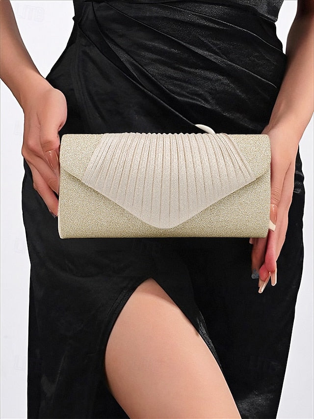 Evening Design Pleated Bag Clutch Glitter with – Champagne