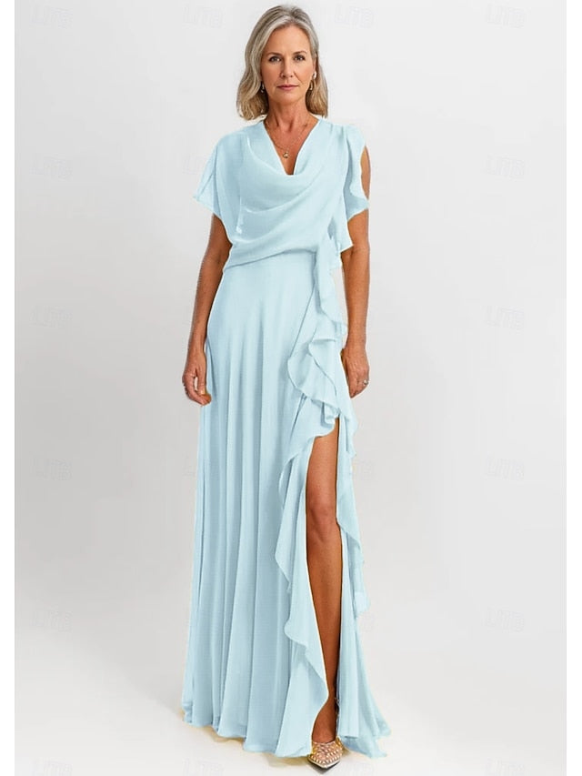 Vintage A-Line Ruffles Mother the Bride Elegant Dress of