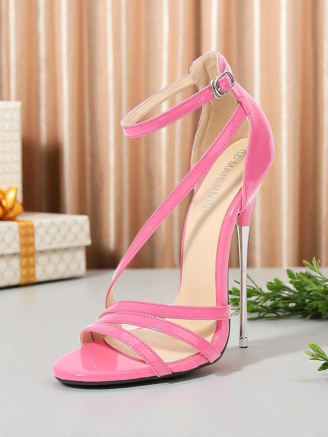 - Sandals Women's Red PU Stiletto High Strappy Heels Patent