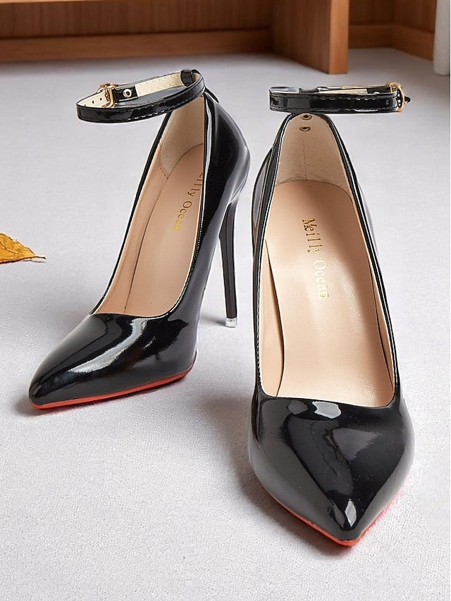 Stiletto Ankle Heels with Leather Women's Patent Black