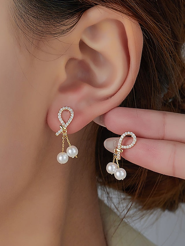 teardrop Women's rhinestone with earrings pearl imitation